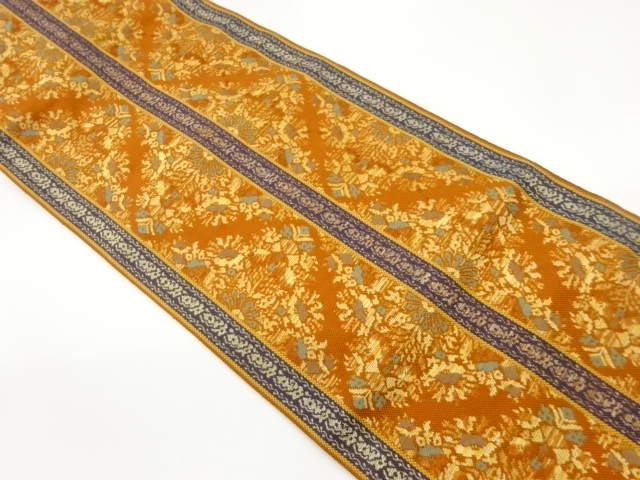 JAPANESE NAGOYA OBI / CHIKUZEN HAKATA / WOVEN FLOWER ARABESQUE